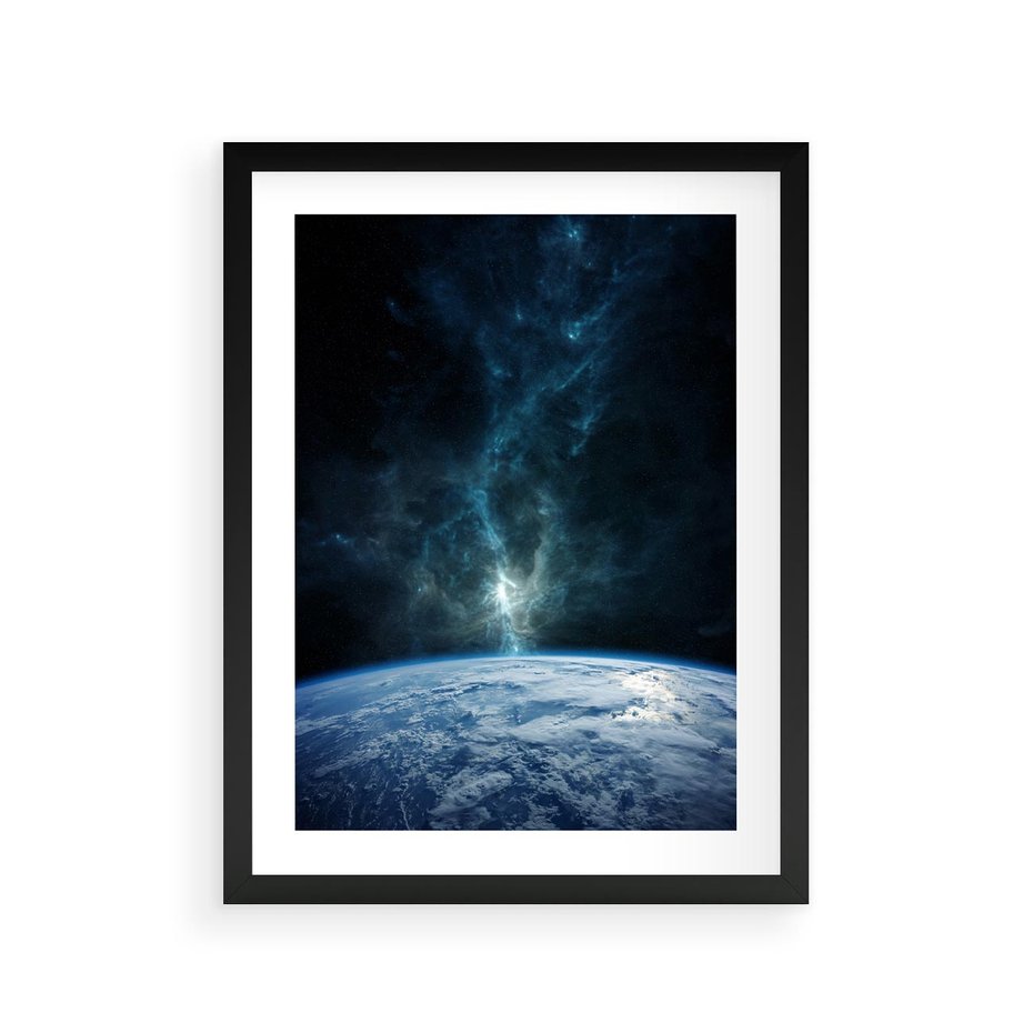 Plakat w ramie 30x40 - Wędrówka przez galaktyki - ziemia, kosmos - rama czarna