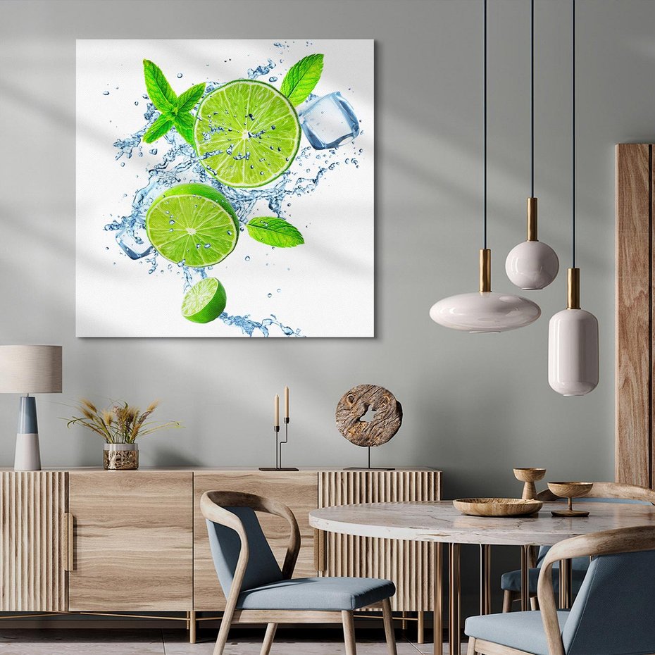 Obraz na płótnie 60x60 - Świeżość limonek w wodzie - limonki, woda