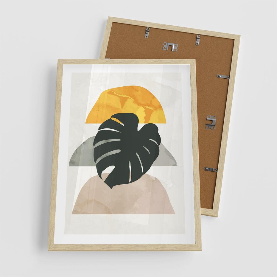 Plakat w ramie 50x70 - Monstera i Boho Elementy - grafika, boho klimat - rama drewno