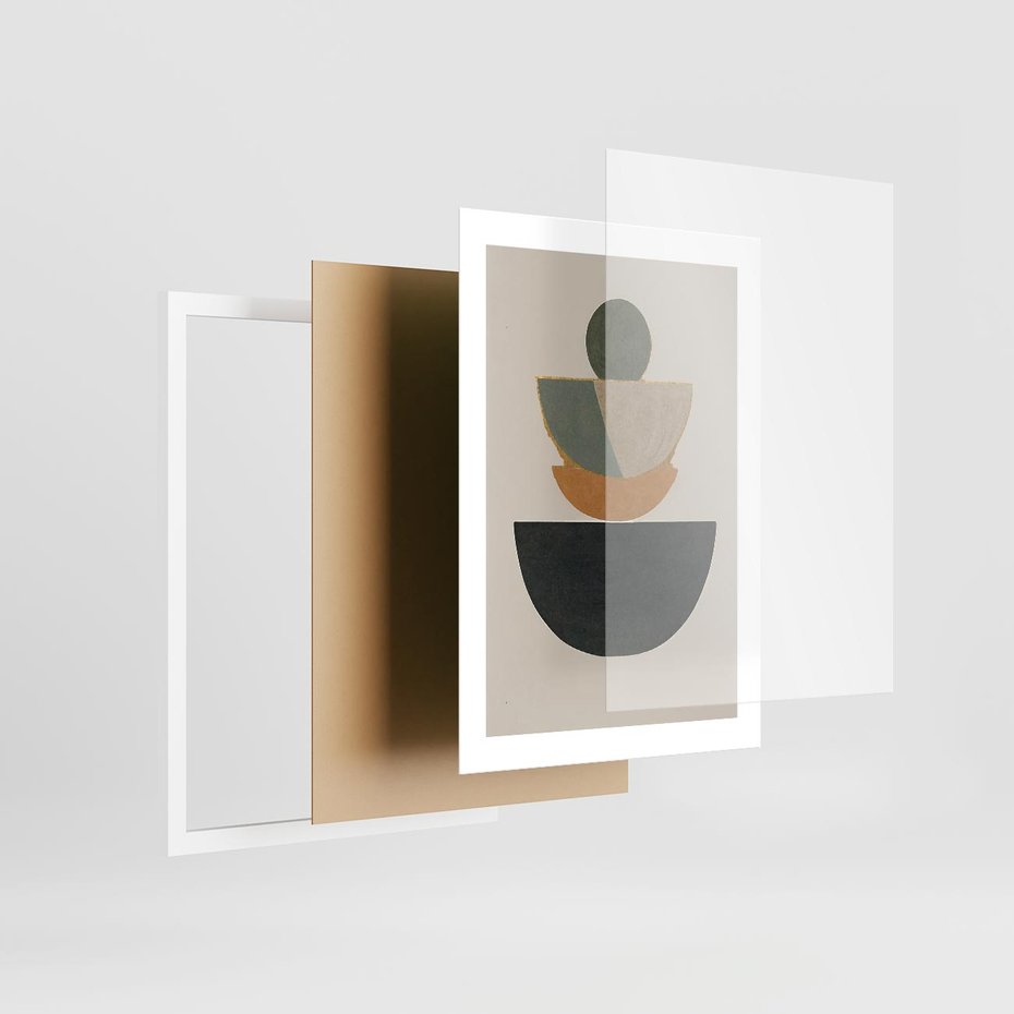 Plakat w ramie 30x40 - Podróżne Refleksyjne Odbicia - abstrakcyjny obraz, kolory ciepłe - rama biała