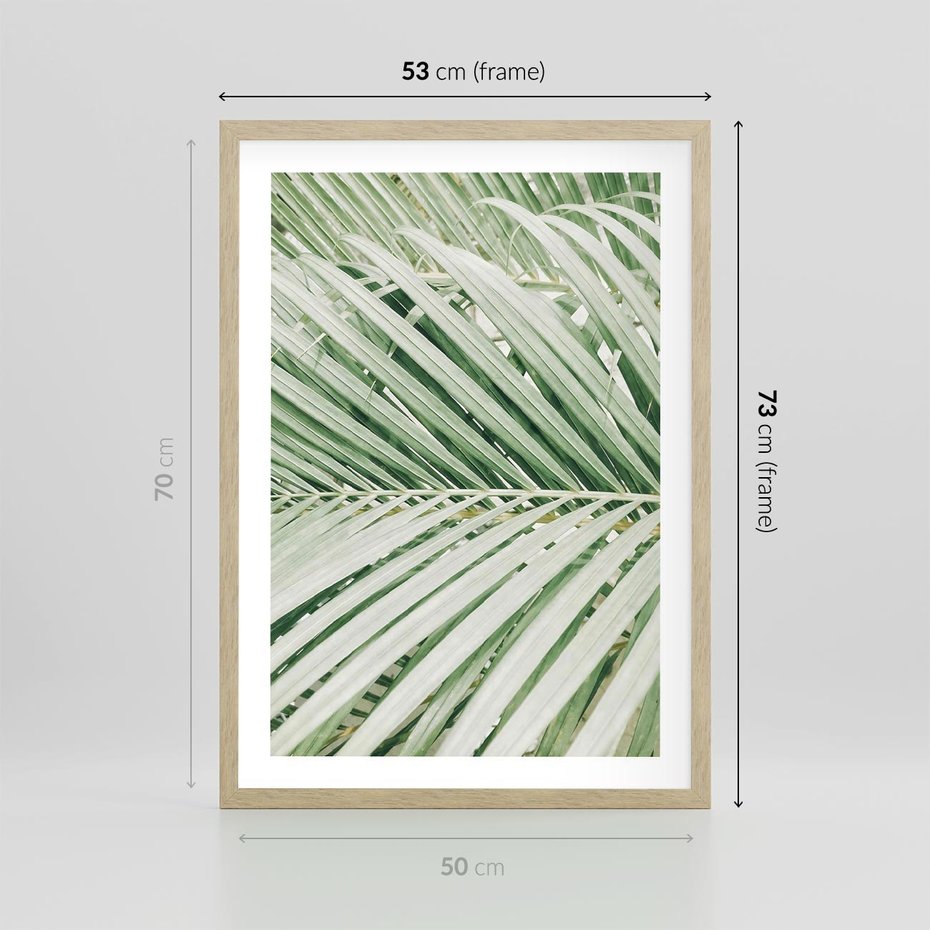 Plakat w ramie 50x70 - Liście Palmy: Egzotyczna Grafika - palma, liście palmy - rama drewno