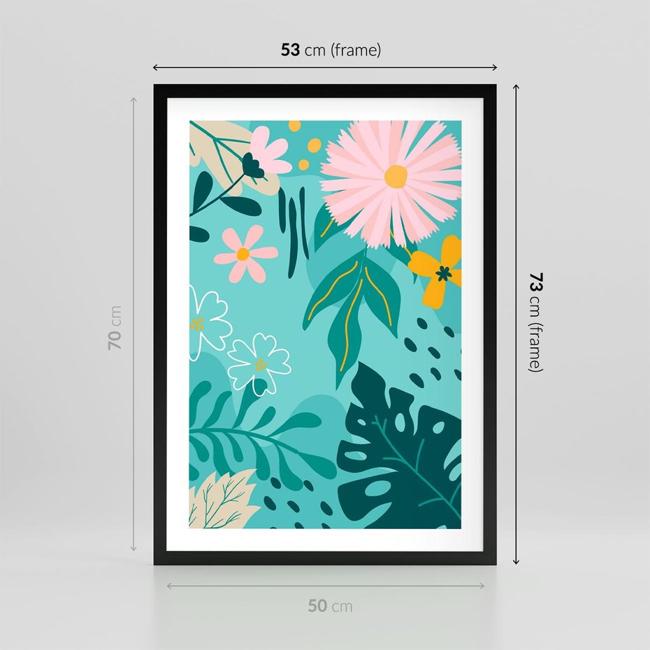 Plakat w ramie 50x70 - Kwiatowe Wibracje - pastelowa kompozycja, kwiaty - rama czarna
