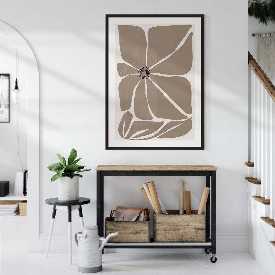 Plakat bez ramy 21x30 - Złudne Zmysły - abstrakcyjny kwiat, beże i brązy