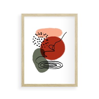 Plakat w ramie 50x70 - Boho w Brązie - abstrakcyjna sztuka, boho kształty - rama drewno