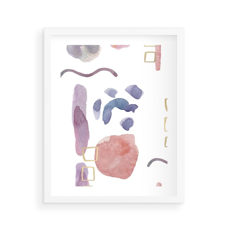 Plakat w ramie 40x50 - Boho Widokowe Impresje - abstrakcyjny palakt, akwarelowe plamy - rama biała