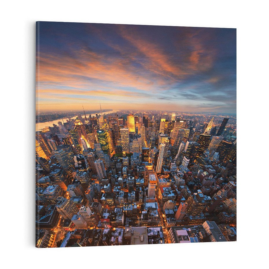 Obraz na płótnie 70x70 - Zachód słońca nad Nowym Jorkiem - New York, zachód