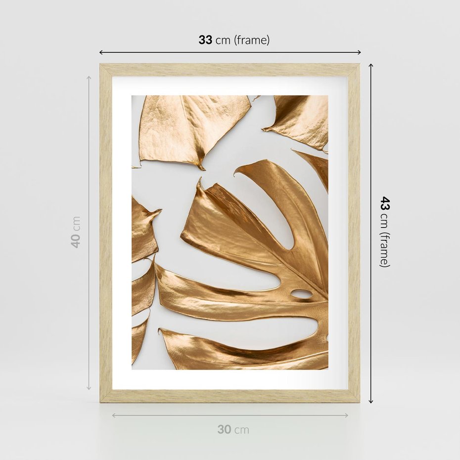 Plakat w ramie 30x40 - Siła Natury - złote, liście - rama drewno