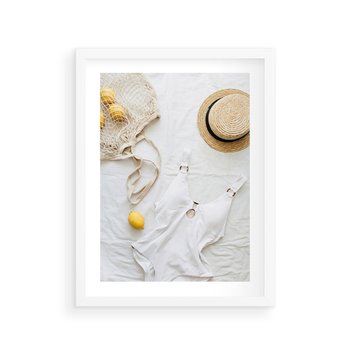 Plakat w ramie 30x40 - Moda na Wakacje: Cytrynowy Urok - kompozycja letnia, fashion - rama biała