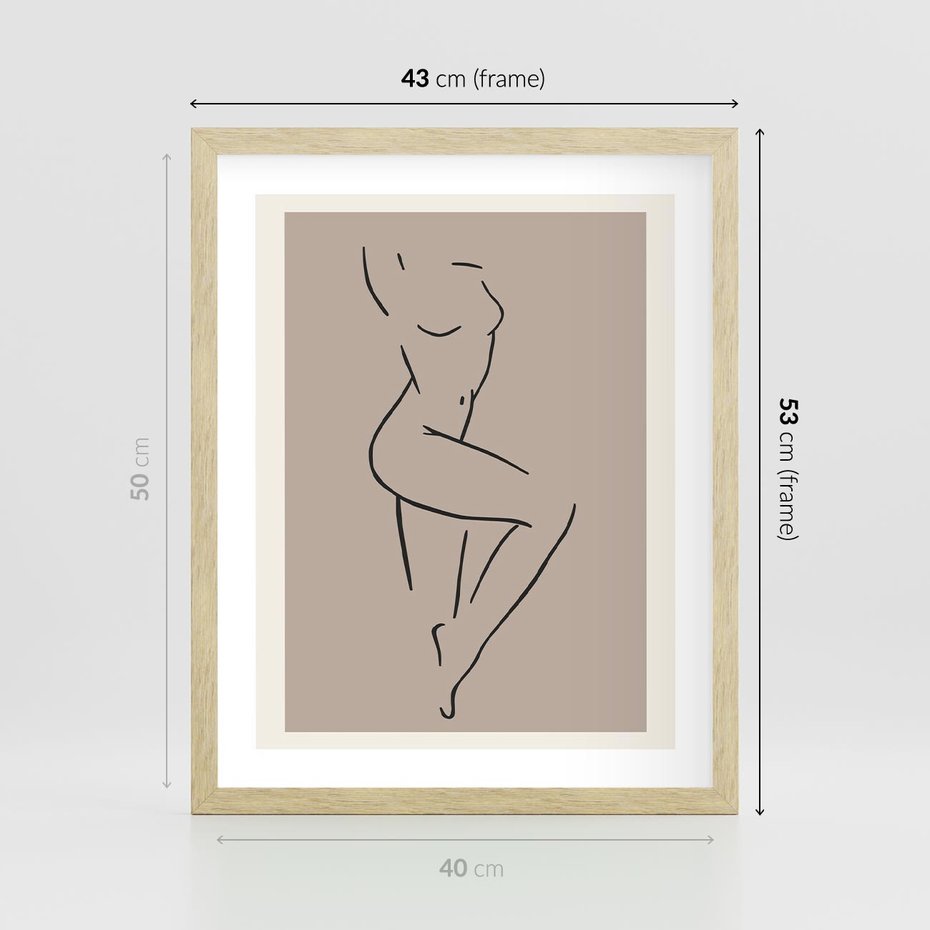 Plakat w ramie 40x50 - Zanikająca Wyobraźnia - mnimalistyczny akt, beżowa tonacja - rama drewno