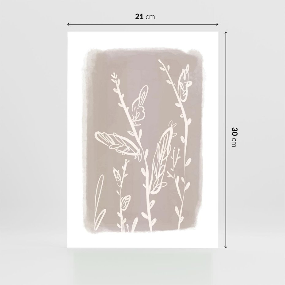 Plakat bez ramy 21x30 - Roślinne Przeniknięcia - nowoczesny subtelny plakat, beżowy