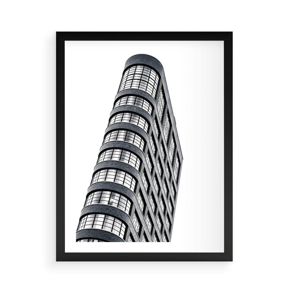 Plakat w ramie 50x70 - Wieżowiec na Monochromatycznym Obrazie - architektura, wieżowiec - rama czarna