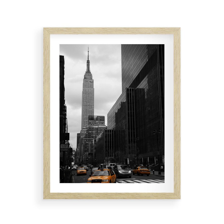Plakat w ramie 40x50 - Nowy York, taksówka w ruchu - Nowy York, taksówka - rama drewno