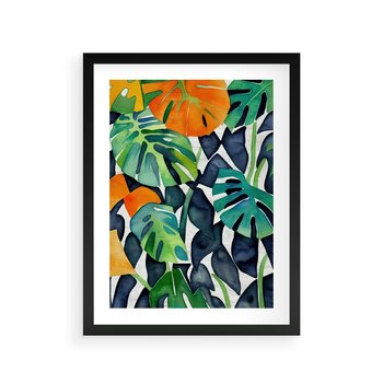 Plakat w ramie 40x50 - Tropikalne Pragnienia - akwarela, liście tropikalne - rama czarna
