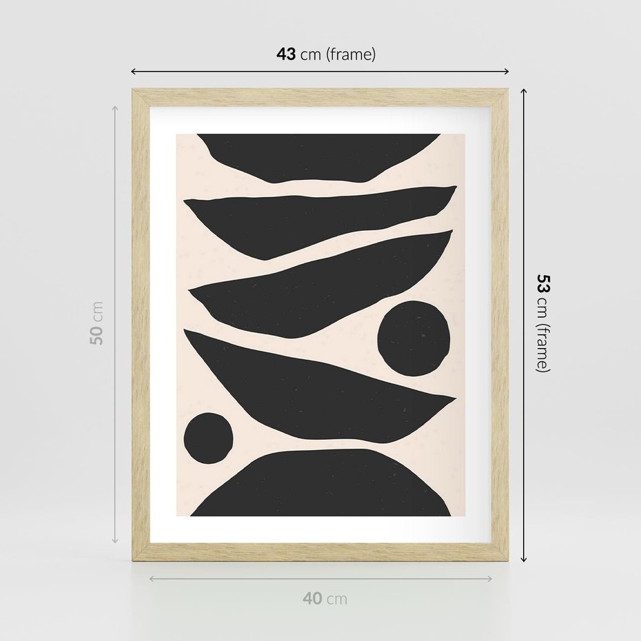 Plakat w ramie 40x50 - Modernistyczna Abstrakcja w Czerni i Bieli - abstrakcja, czarno biała grafika - rama drewno