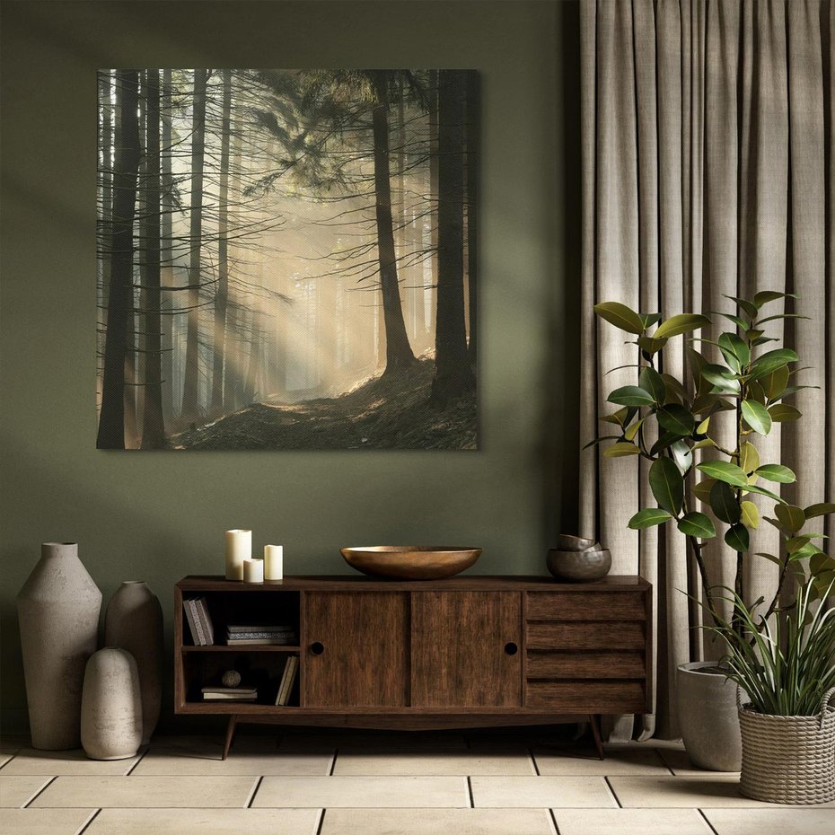 Obraz na płótnie 60x60 - Urok lasu: drzewa w pełnej okazałości - las, drzewa