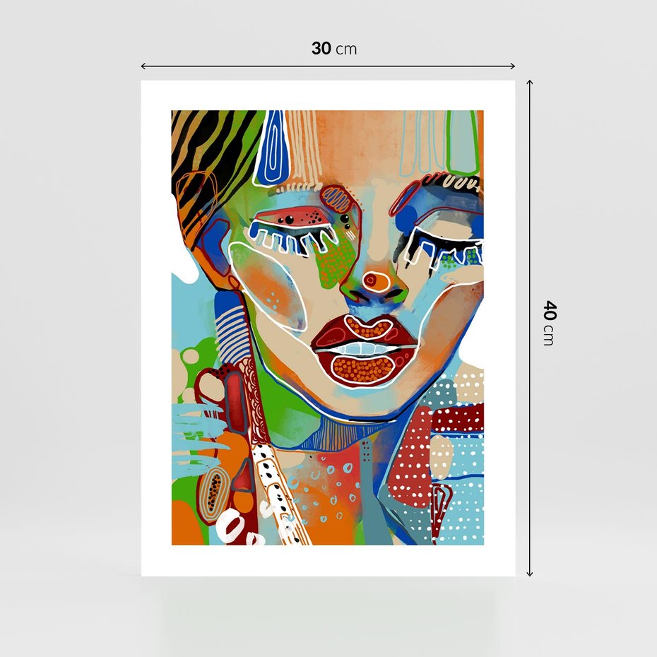 Plakat bez ramy 30x40 - Kolorowe Formy - abstrakcyjny portret kobiety, twarz