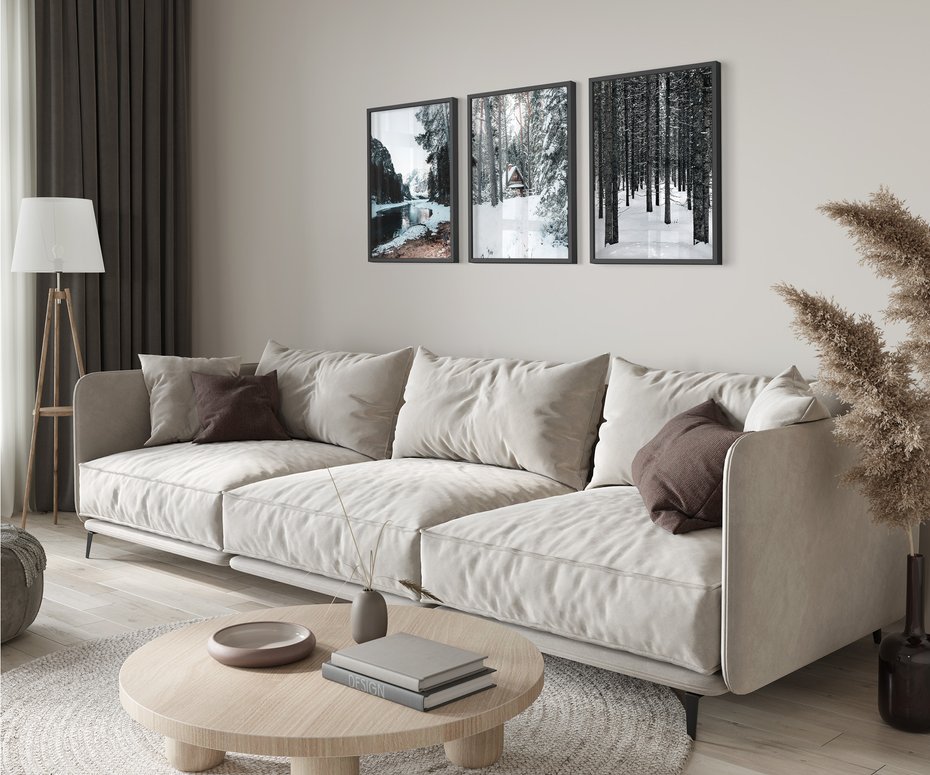 Zestaw obrazy w ramie 50x70 galeria - Las, domek, w, górach, zimą - rama czarna