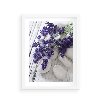 Plakat w ramie 50x70 - relaks z aromatem - lawenda, spa - rama biała