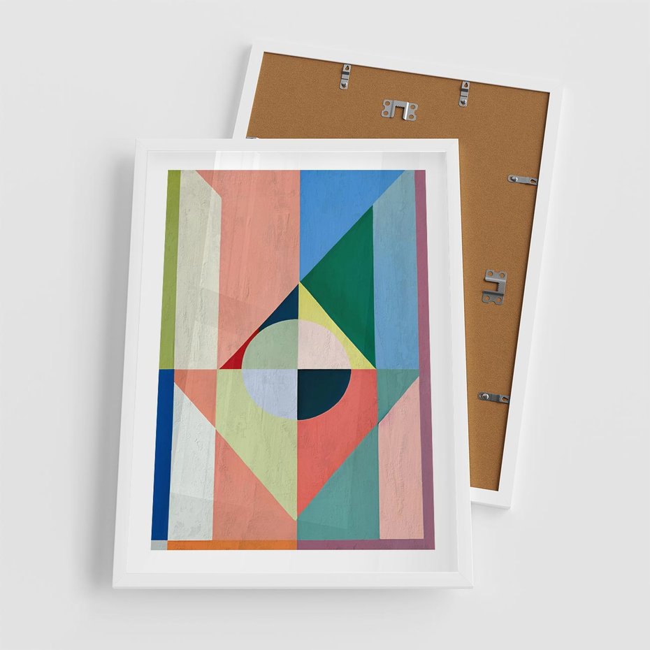 Plakat w ramie 50x70 - Księga Kolorowych Wizji - różne geometryczne formy, koła - rama biała