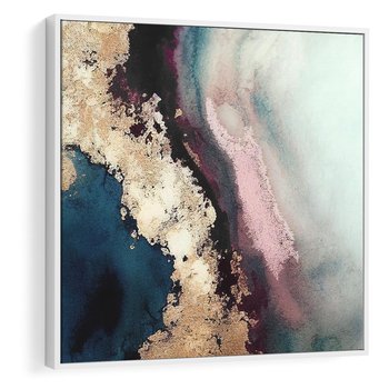 Obraz w ramie 50x50 - Elegancki Impuls - abstrakcyjne plamy, rozlana farba - rama biała
