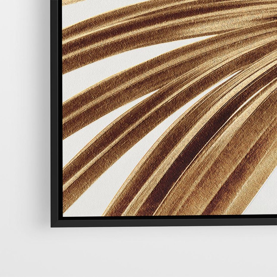 Obraz w ramie 50x50 - Egzotyczny Blask - złote, liście - rama czarna