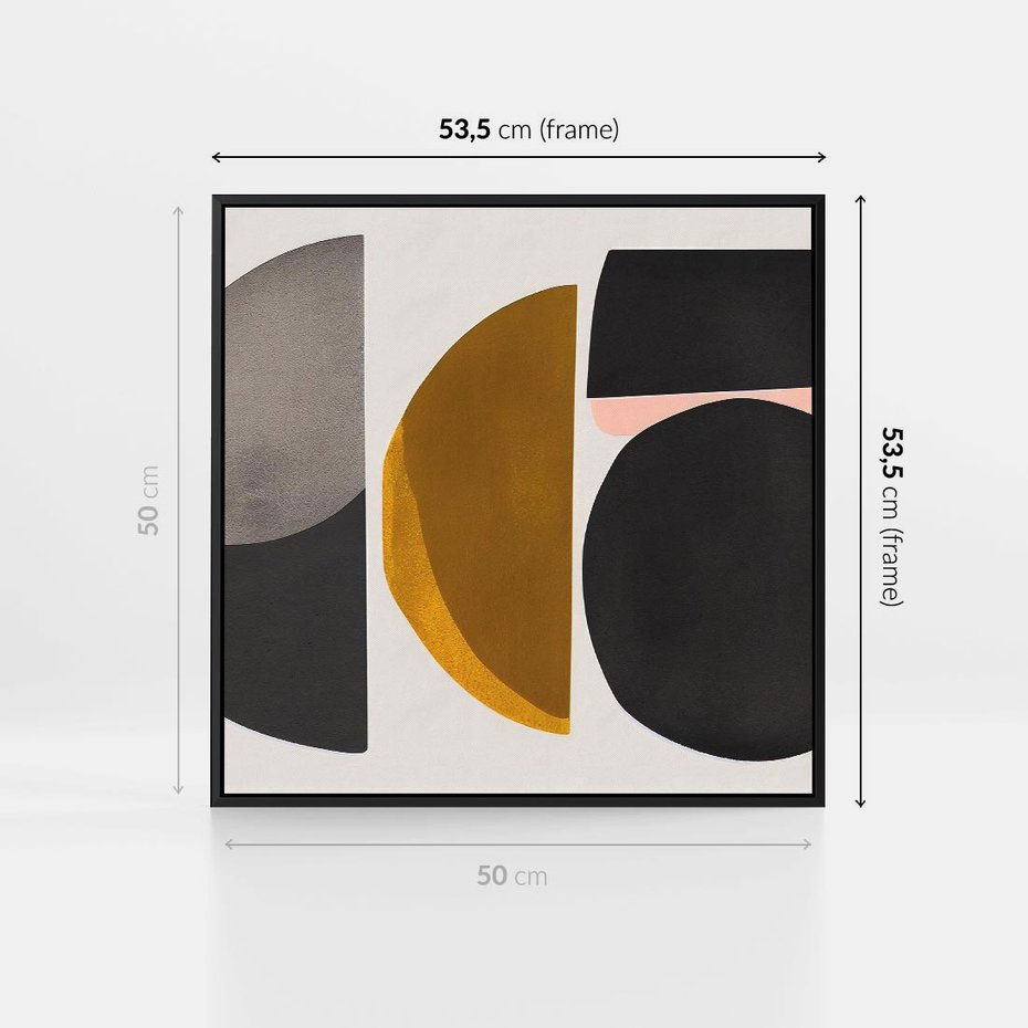 Obraz w ramie 50x50 - Tajemnice sztuki odkryte - geometryczne półkola, kształty - rama czarna