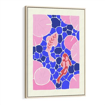 Obraz w ramie 80x120 - Rzeka Abstrakcji - abstrakcyjna kompozycja, różowe ryby wśród rafy - rama drewno