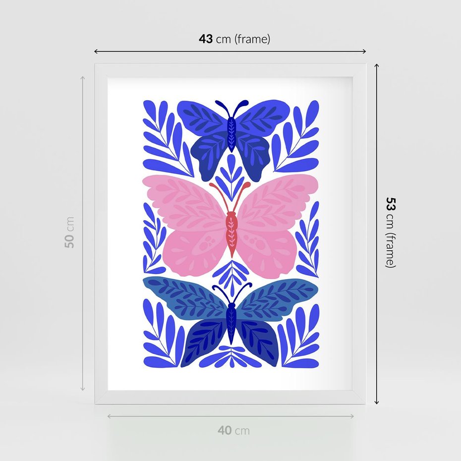 Plakat w ramie 40x50 - Delikatna Symfonia Natury - motyle, rośliny - rama biała