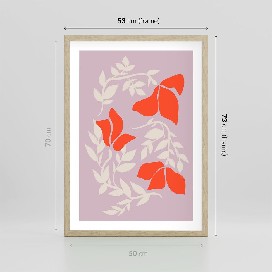 Plakat w ramie 50x70 - Kwiatowa Kreatywność - nowoczesny plakat, roślinne motywy - rama drewno
