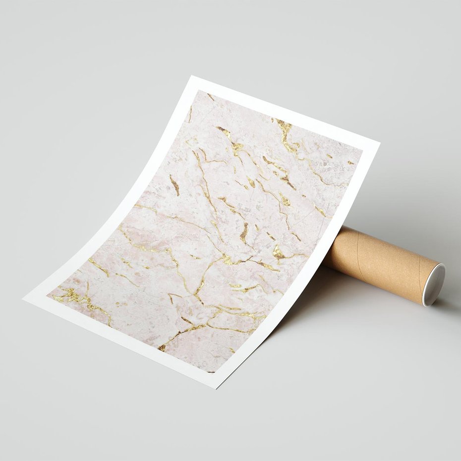 Plakat bez ramy 21x30 - Beżowy Marmur i Złoto - marmur, beżowy marmur