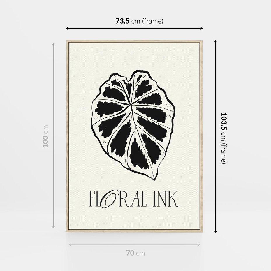 Obraz w ramie 70x100 - Zapisane na liściach wspomnienia - liść, czarny kontur na jasnym tle - rama drewno