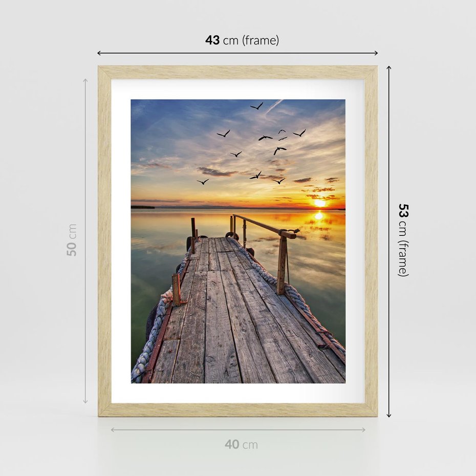 Plakat w ramie 40x50 - Spokojny pomost nad jeziorem - pomost, jezioro - rama drewno