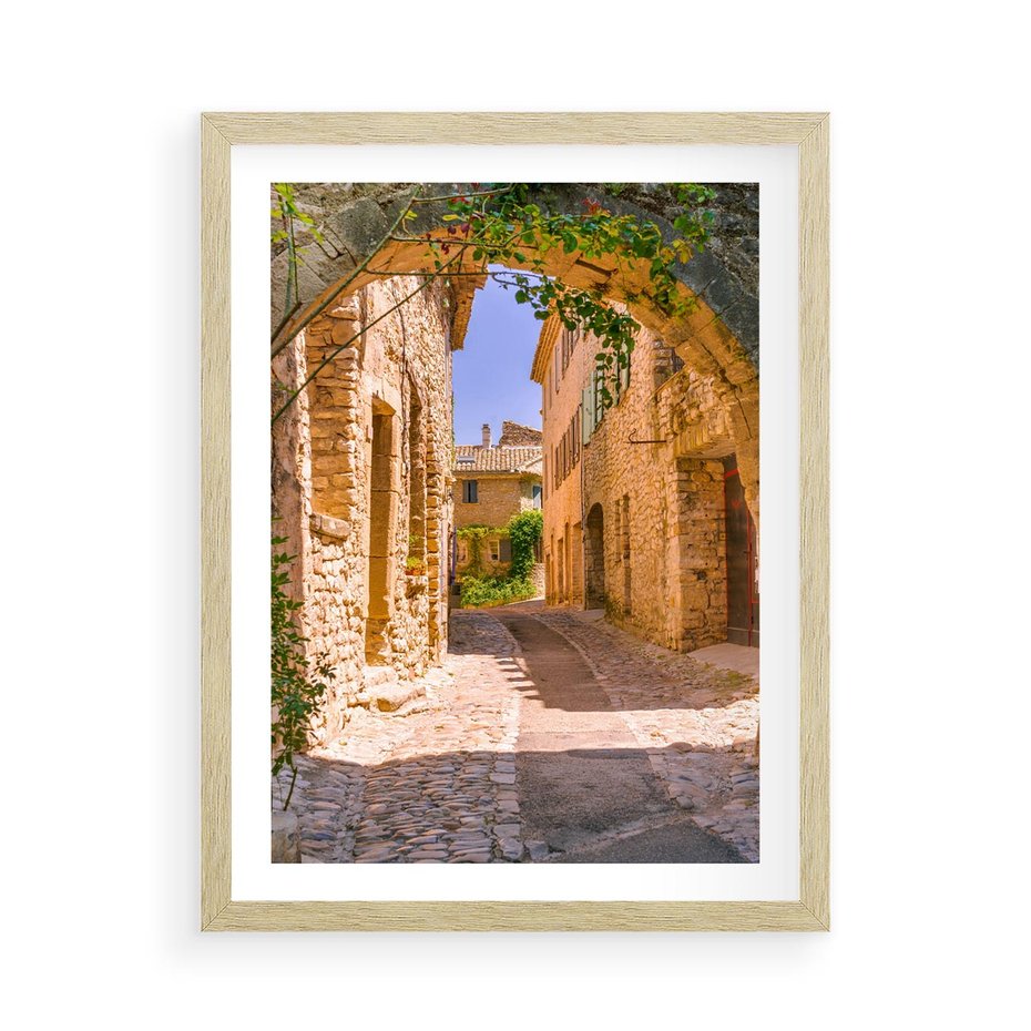 Plakat w ramie 50x70 - Malownicza uliczka w perspektywie - uliczka, perspektywa - rama drewno