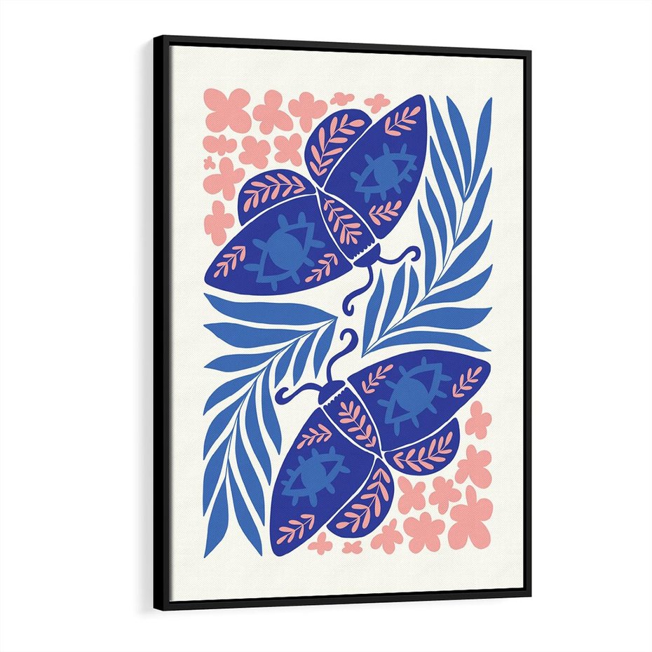 Obraz w ramie 50x70 - Migotliwa Rzeczywistość - ćmy, kwiaty - rama czarna