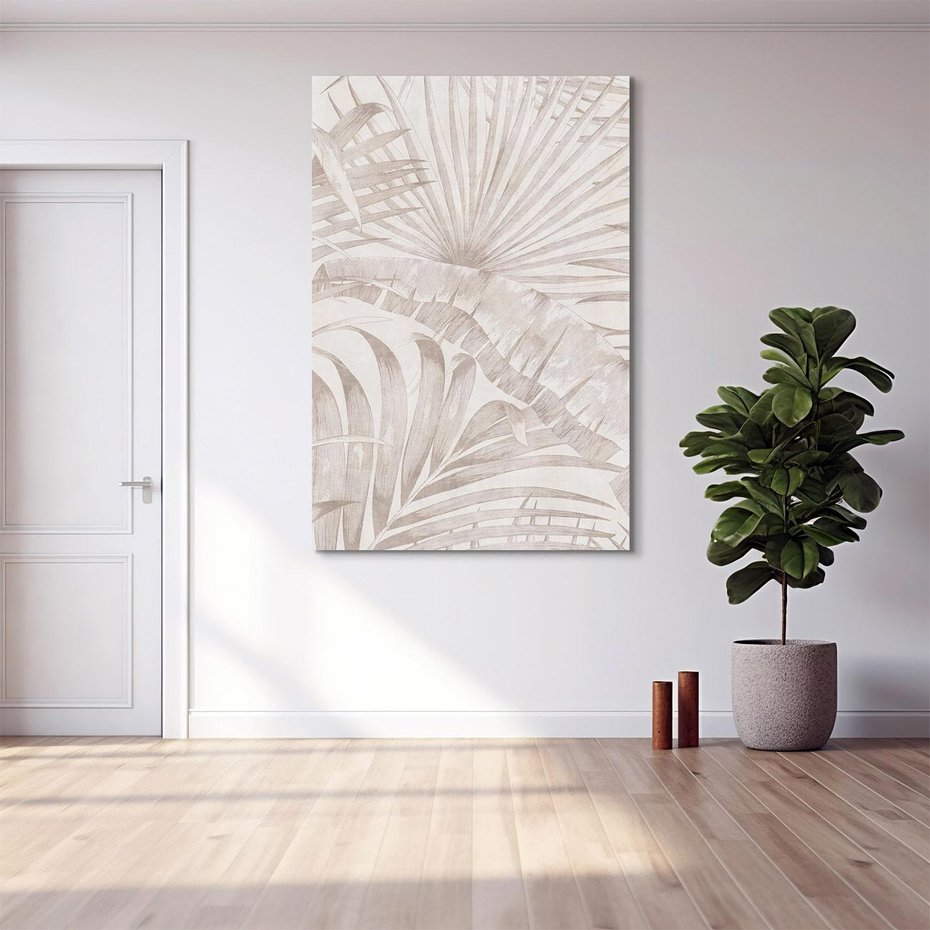 Obraz na płótnie 70x100 - Odsłonięte liściowe wspomnienia - monochromatyczne, kolory sepii