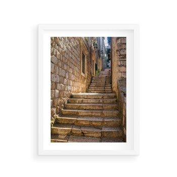 Plakat w ramie 50x70 - Uliczka: perspektywa miejskiego krajobrazu - uliczka, perspektywa - rama biała