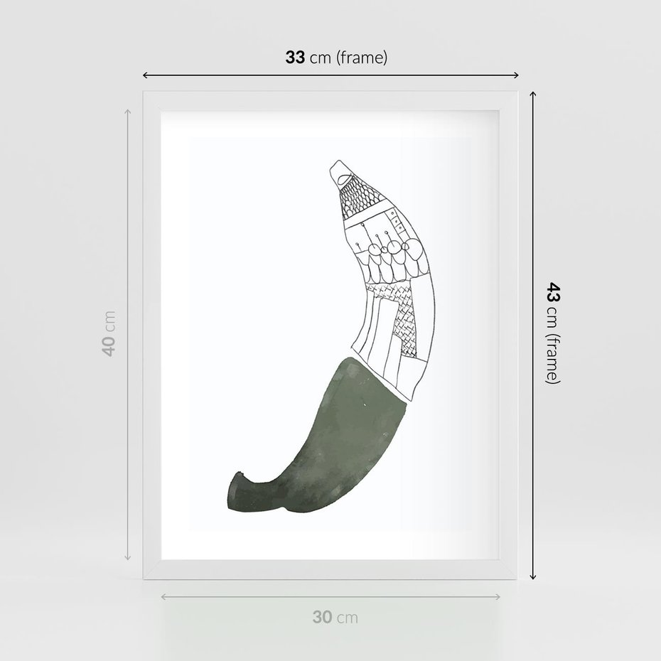 Plakat w ramie 30x40 - Rozkwitające Barwy Akwareli - minimalistyczny plakat, banan - rama biała