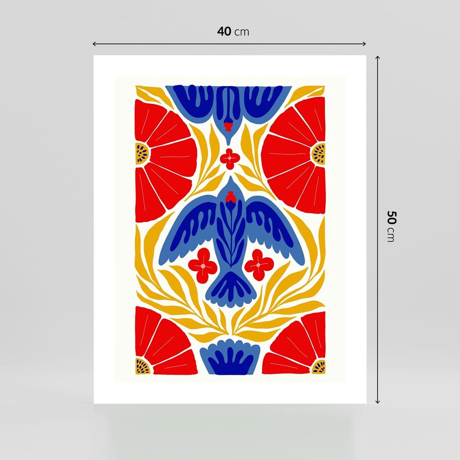 Plakat bez ramy 40x50 - Eklektyczny Majestat - wyrazista grafika, mocne kolory czerwień niebieski żółty