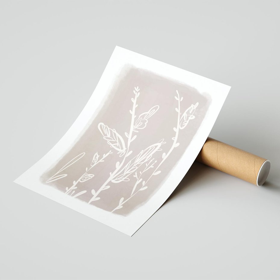 Plakat bez ramy 50x70 - Roślinne Przeniknięcia - nowoczesny subtelny plakat, beżowy