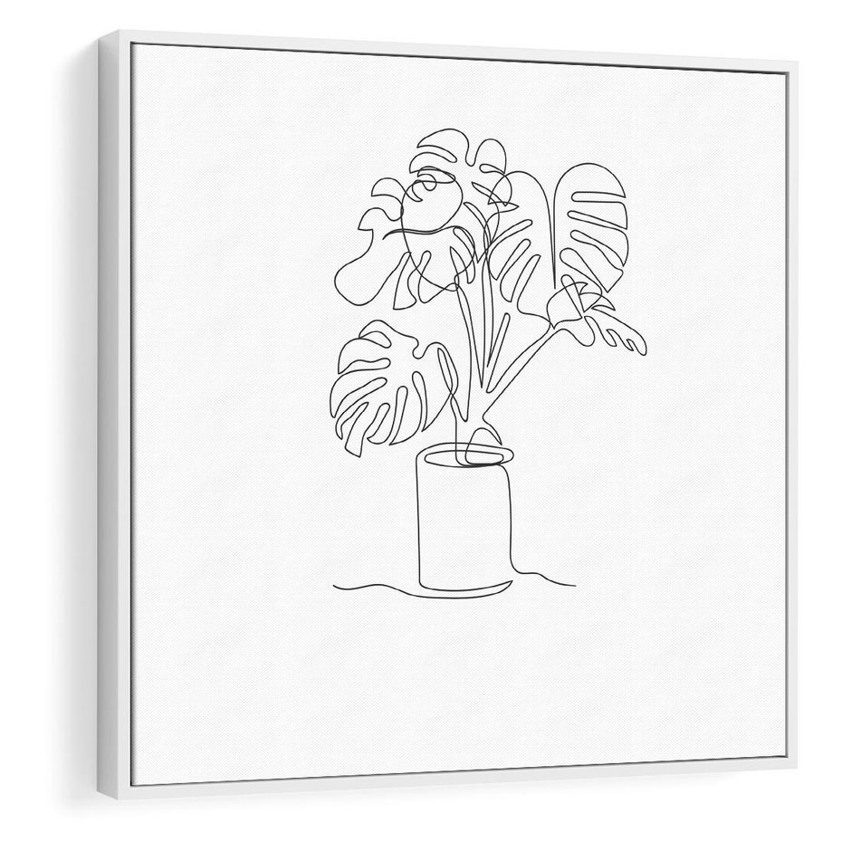 Obraz w ramie 50x50 - Tajemnicza Harmonia - sztuka one line, monstera - rama biała