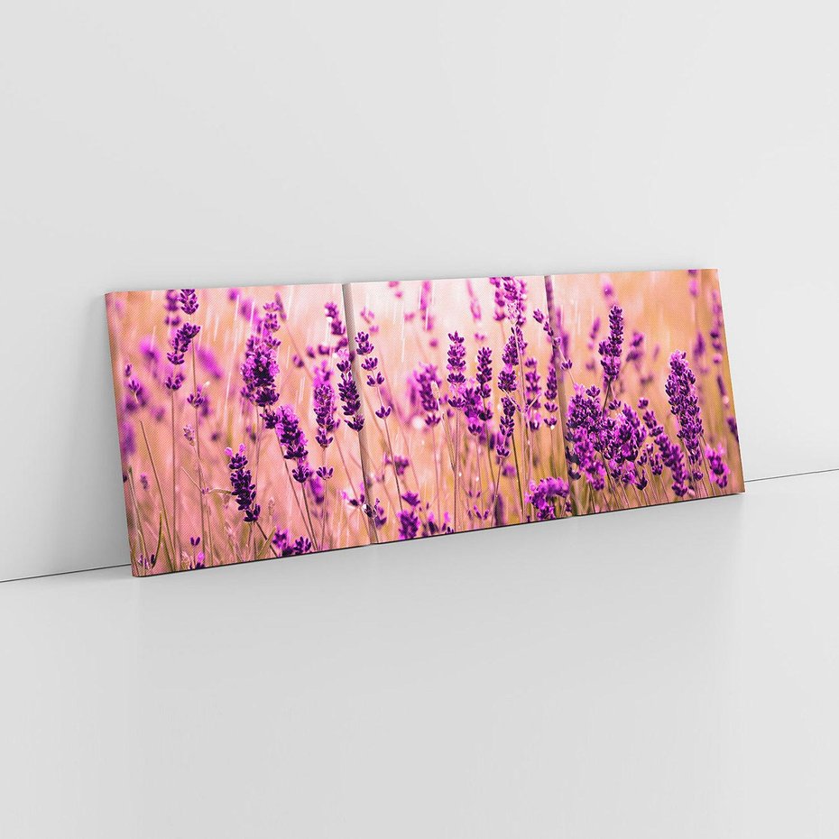 Obraz na płótnie 150x50 - Lawenda: Pachnące pole kwiatów - kwiaty, lawenda