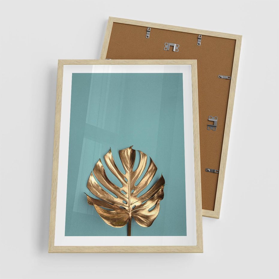Plakat w ramie 50x70 - Piękno Natury - złote, liście - rama drewno