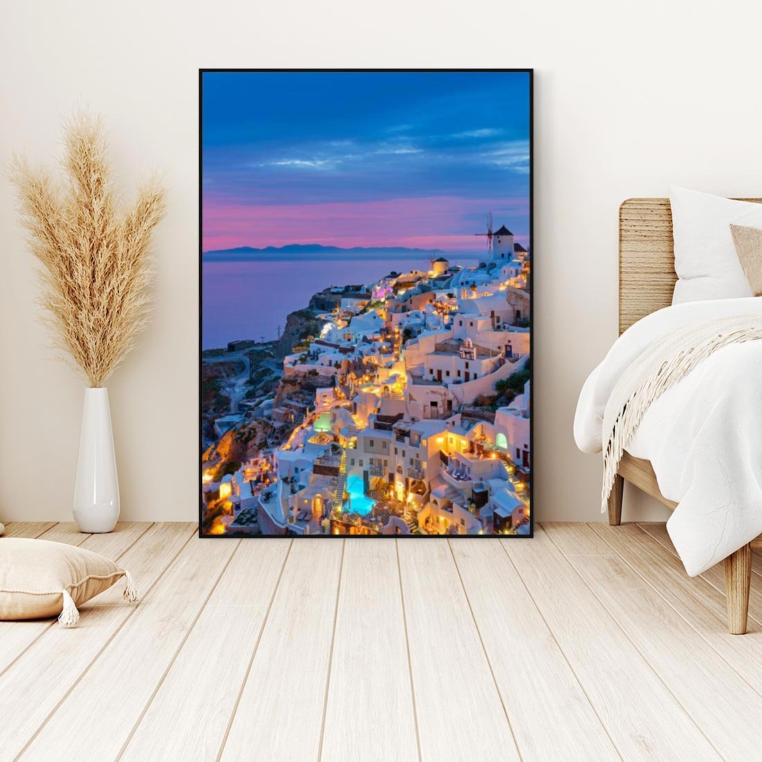 Obraz w ramie 50x70 - Wyblakłe wspomnienia gwiazd - Santorini, wieczór - rama czarna