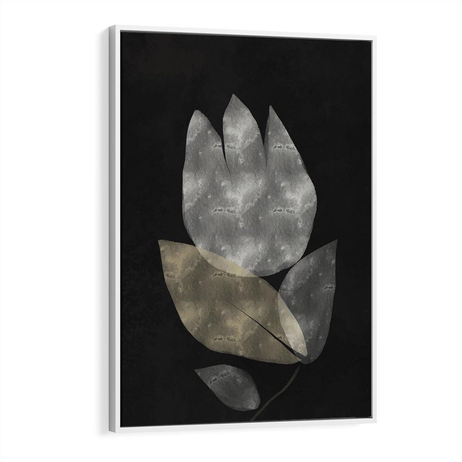Obraz w ramie 50x70 - Nocne Uniesienia - abstrakcyjny kwiat, mroczna atmosfera - rama biała