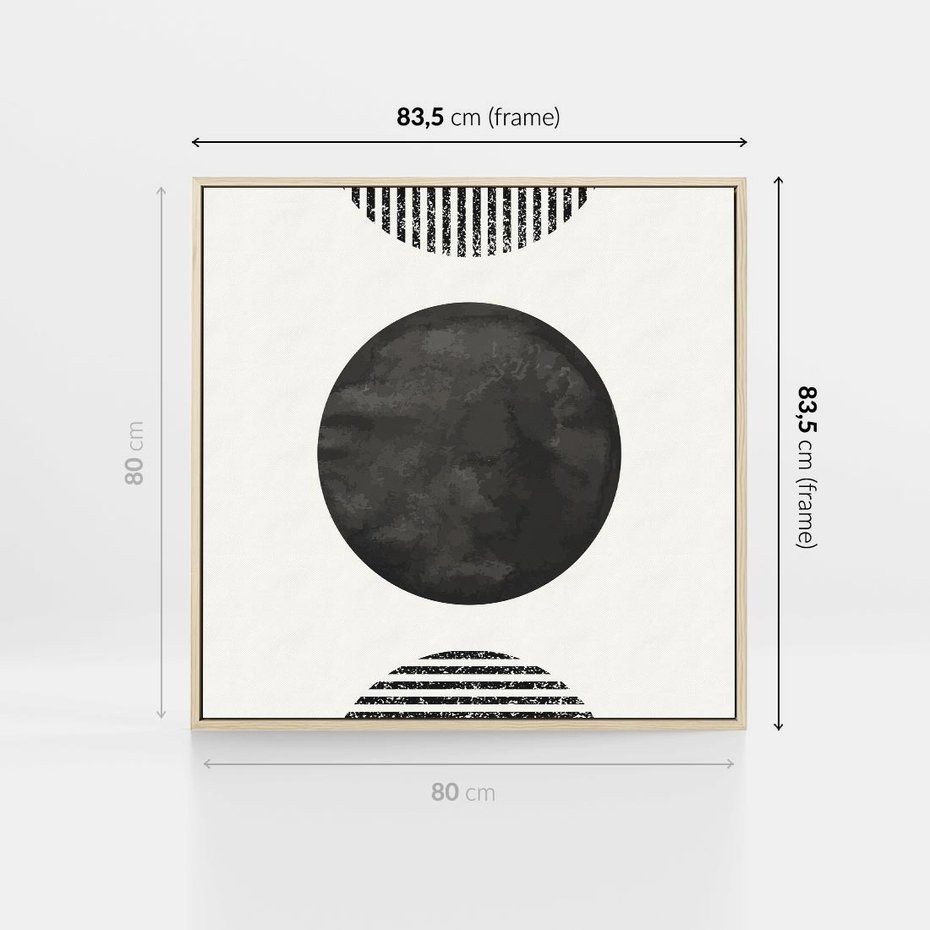 Obraz w ramie 80x80 - Tajemnicza Kompozycja - abstrakcyjne czarno białe formy, minimalizm - rama drewno