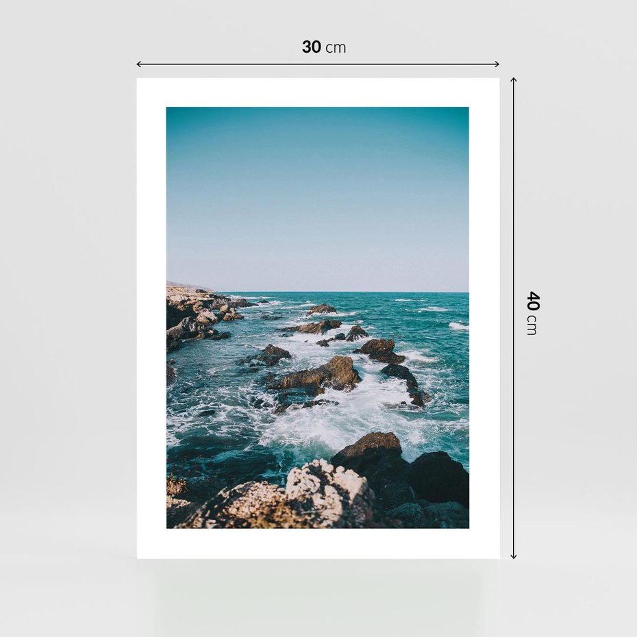 Plakat bez ramy 30x40 - Dramatyczna Sceneria: Fale i Skały nad Morzem - morze, fale