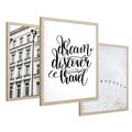 Zestaw obrazy w ramie 50x70 galeria - Typografia, podróż, miasto - rama drewno