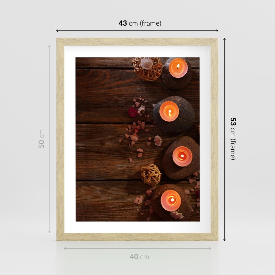 Plakat w ramie 40x50 - Relaksujące spa z pochodniami - spa, świece - rama drewno