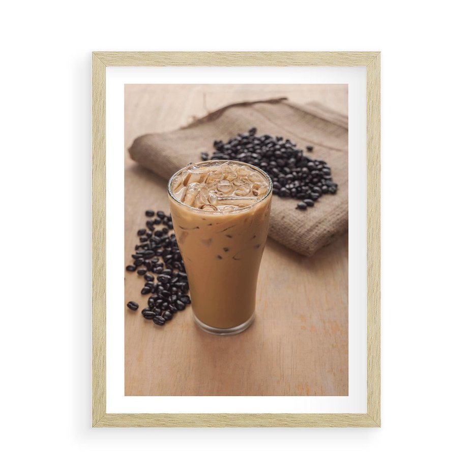 Plakat w ramie 50x70 - Kawa ice coffee: orzeźwiający napój - kawa, ice - rama drewno
