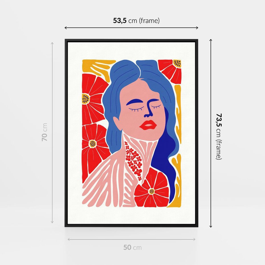 Obraz w ramie 50x70 - Nowoczesna Twarz - nowoczesna grafika, kolorowa twarz kobiety - rama czarna